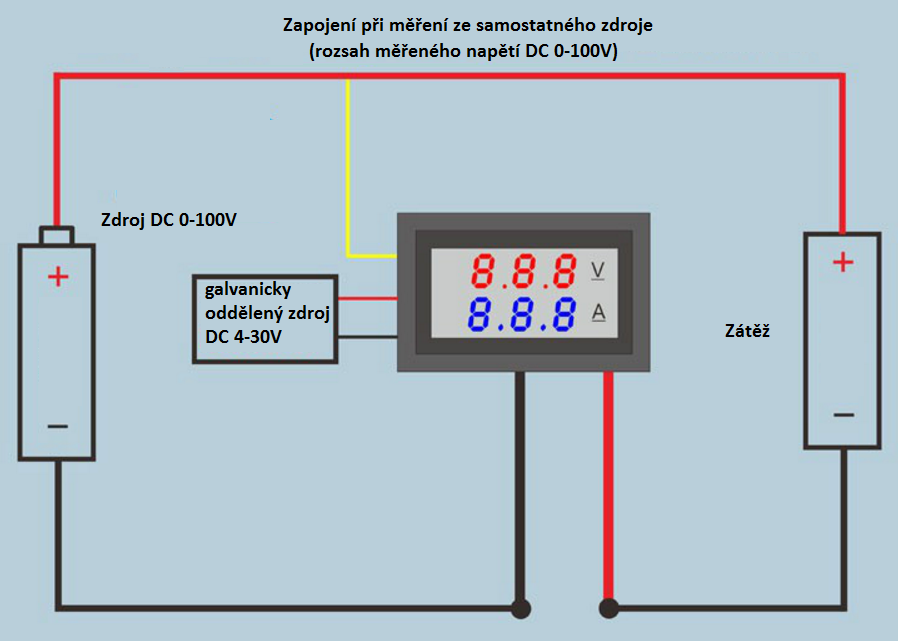 Digitální voltmetr a ampérmetr do panelu červený + modrý 3,000A 33,00V