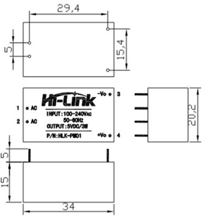 Zdroj do DPS 230V AC na 12V DC  HLK-PM01 3W