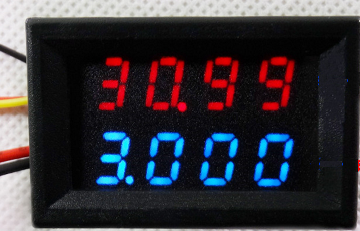 Digitální voltmetr a ampérmetr do panelu červený + modrý 10A 100V